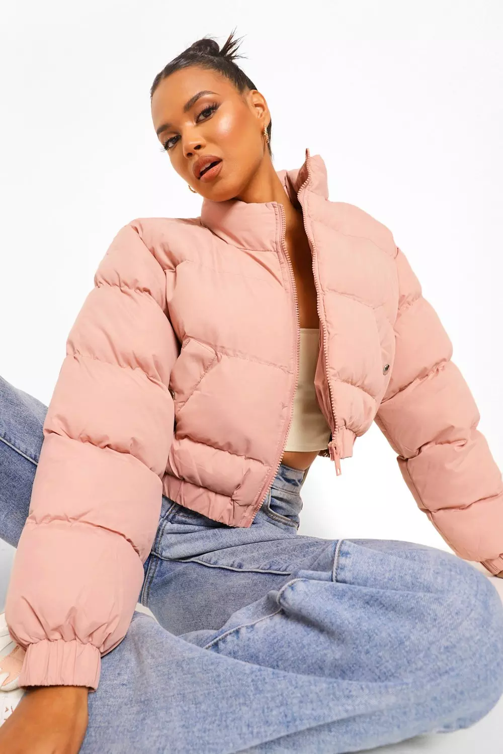 Light pink clearance cropped puffer jacket